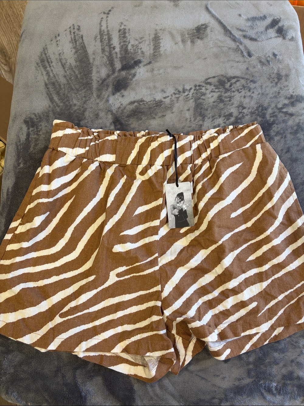 Sincerely Jules Brown and White Zebra-Print Shorts